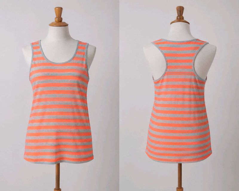 Title: XXL Neon Coral Grey Striped Racerback Tank