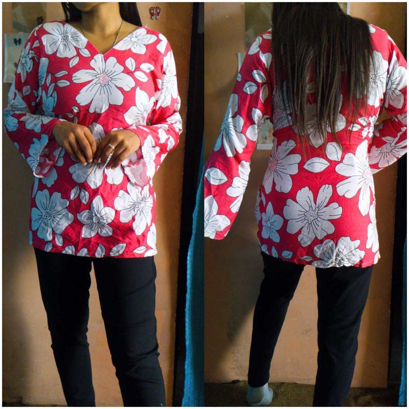 ❤️Floral Print Long Sleeve Short Kurti❤️