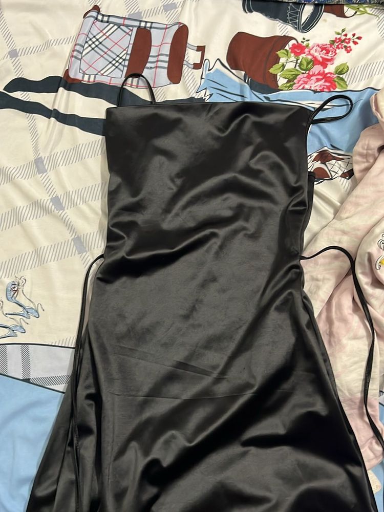 Sleek Black Satin Mini Dress