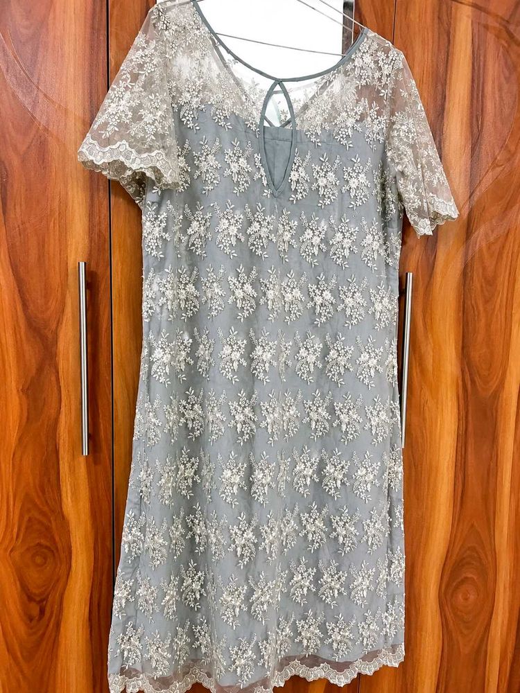 Elegant Grey Embroidered Kurta Set with Dupatta