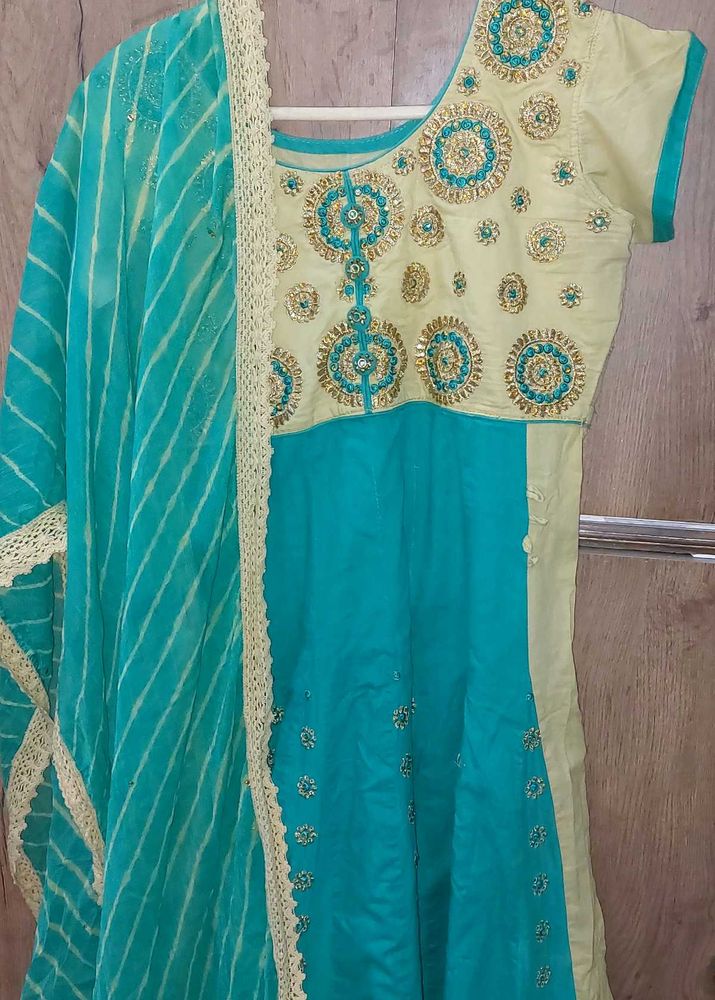 Cotton Anarkali Embroiderd Suit set