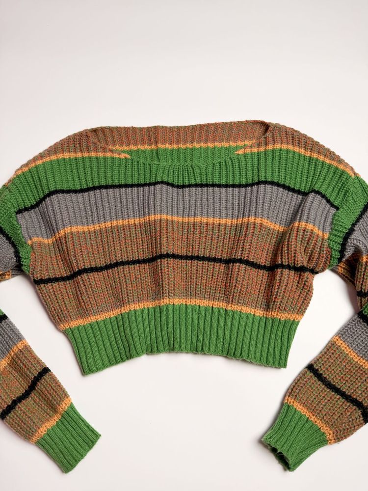 Striped Cropped Knit Sweater