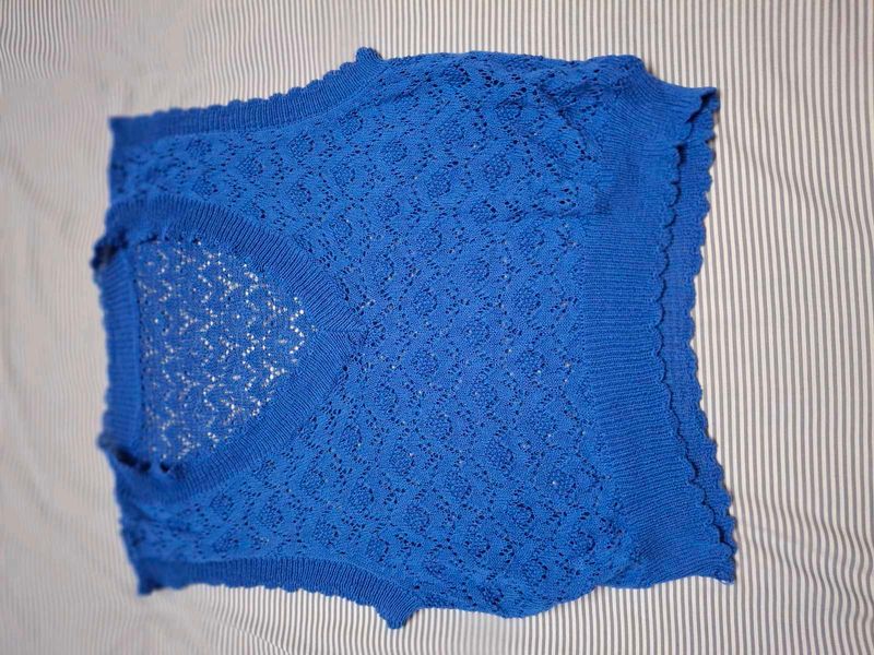 Blue Crochet Knit Top