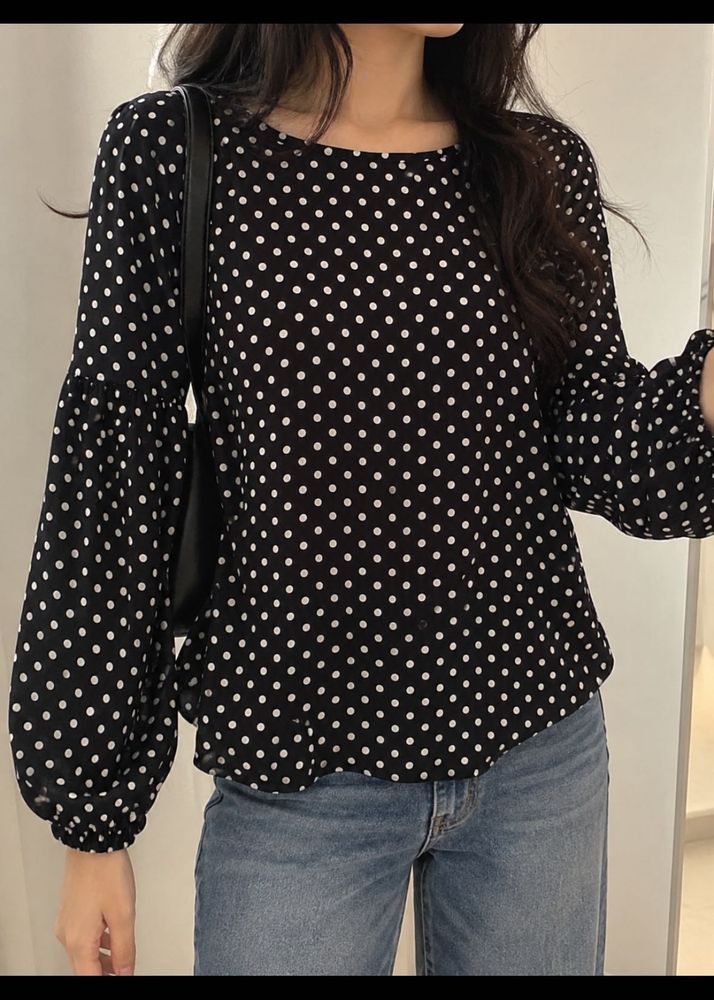 Polka Dot Puff Sleeve Top