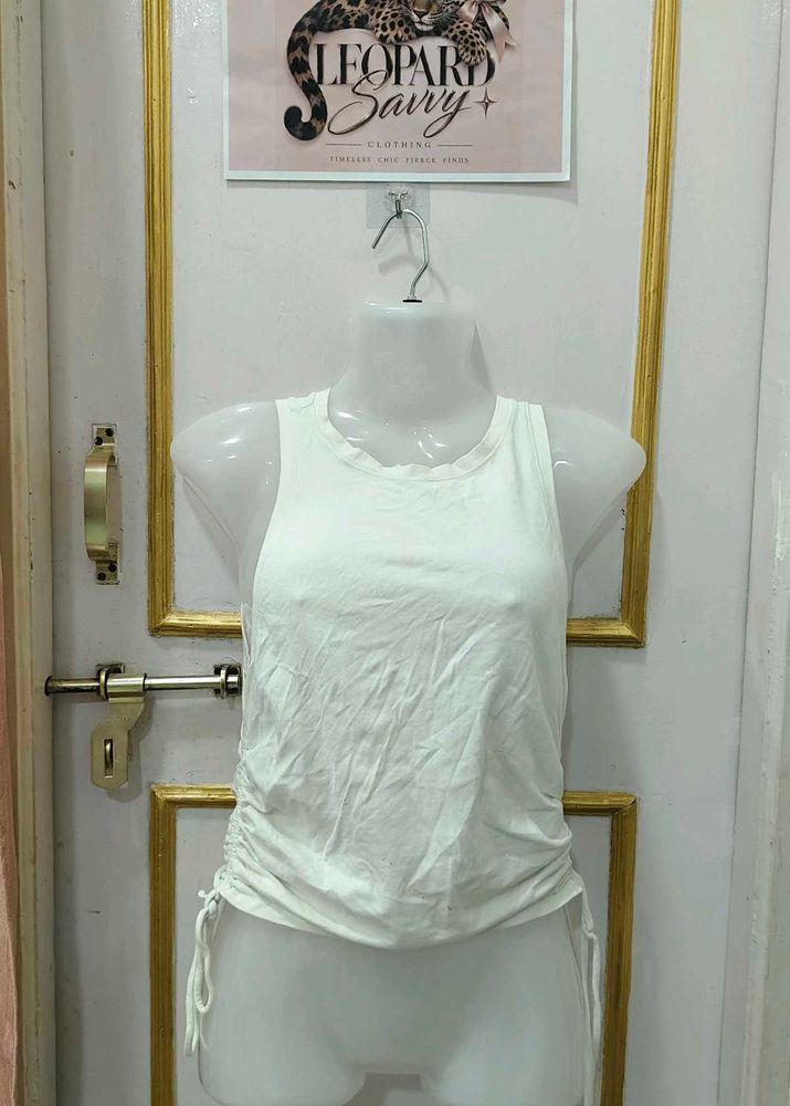 White Ruched Side Tank Top