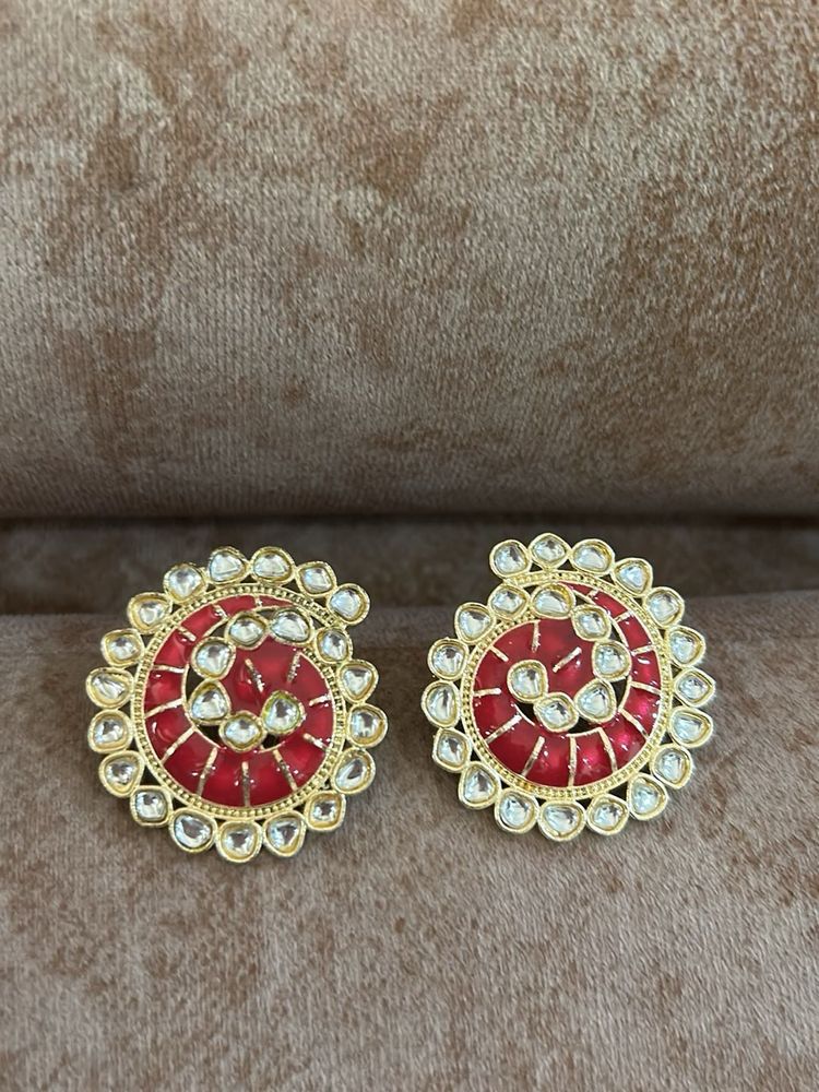 Elegant Red &amp; Gold Spiral Earrings