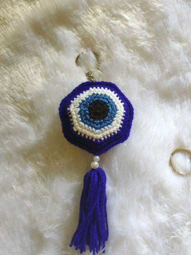 Crocheted Evil Eye Keychain Tassel Charm