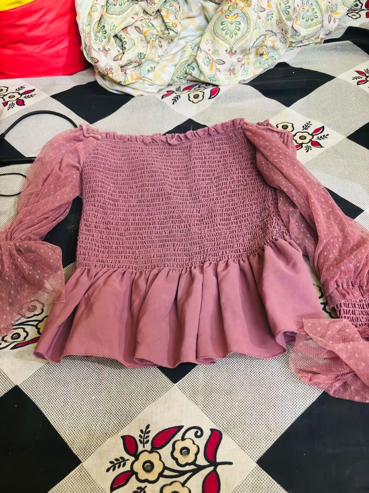 Smocked Off-Shoulder Peplum Top
