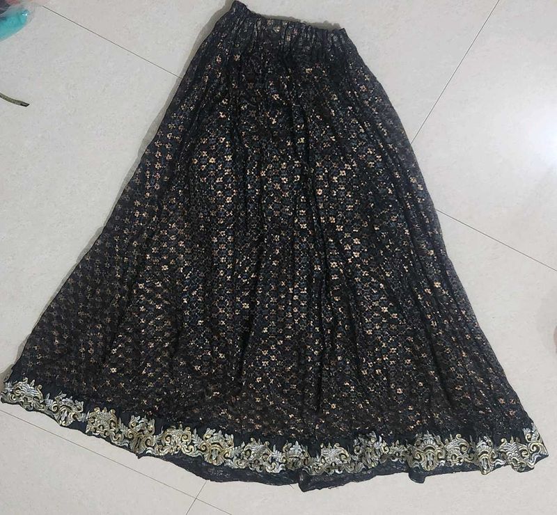 Elegant Black Skirt with Gold Embroidery