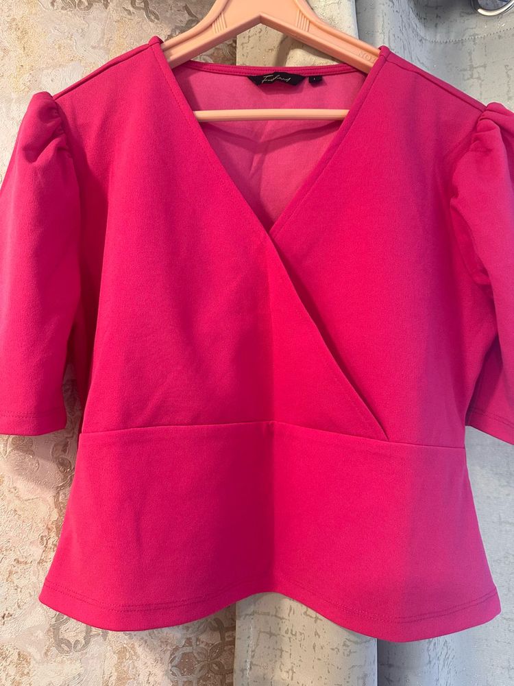 Pink Puff Sleeve Wrap Top, Bust-32