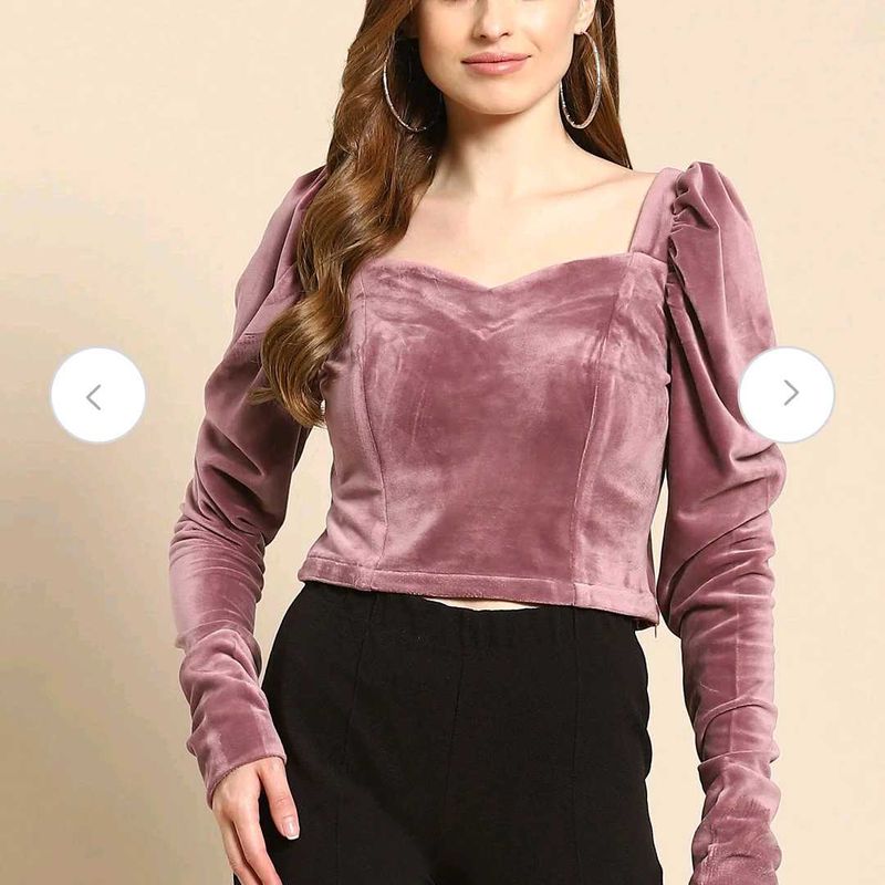 Neck Velvet Blouson Crop Top