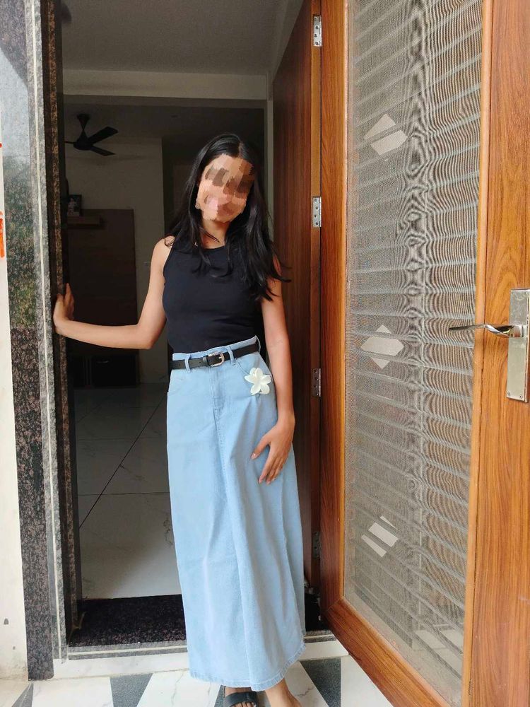 Light Blue Denim Maxi Skirt