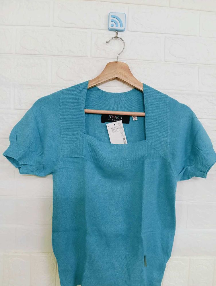 Chic Blue Square Neck Top
