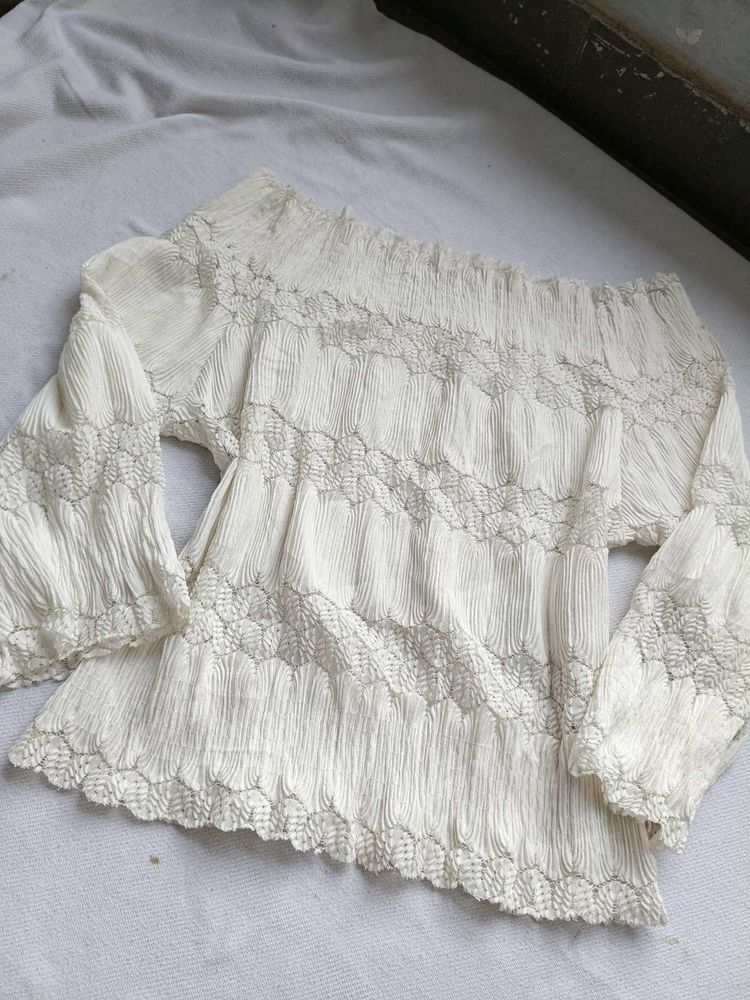 Boho Cream Off-Shoulder Top