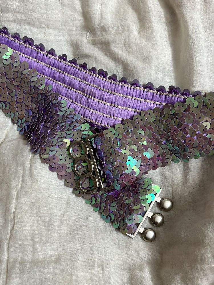 💜🩵🤍Iridescent Sequin Snap Belt ✨