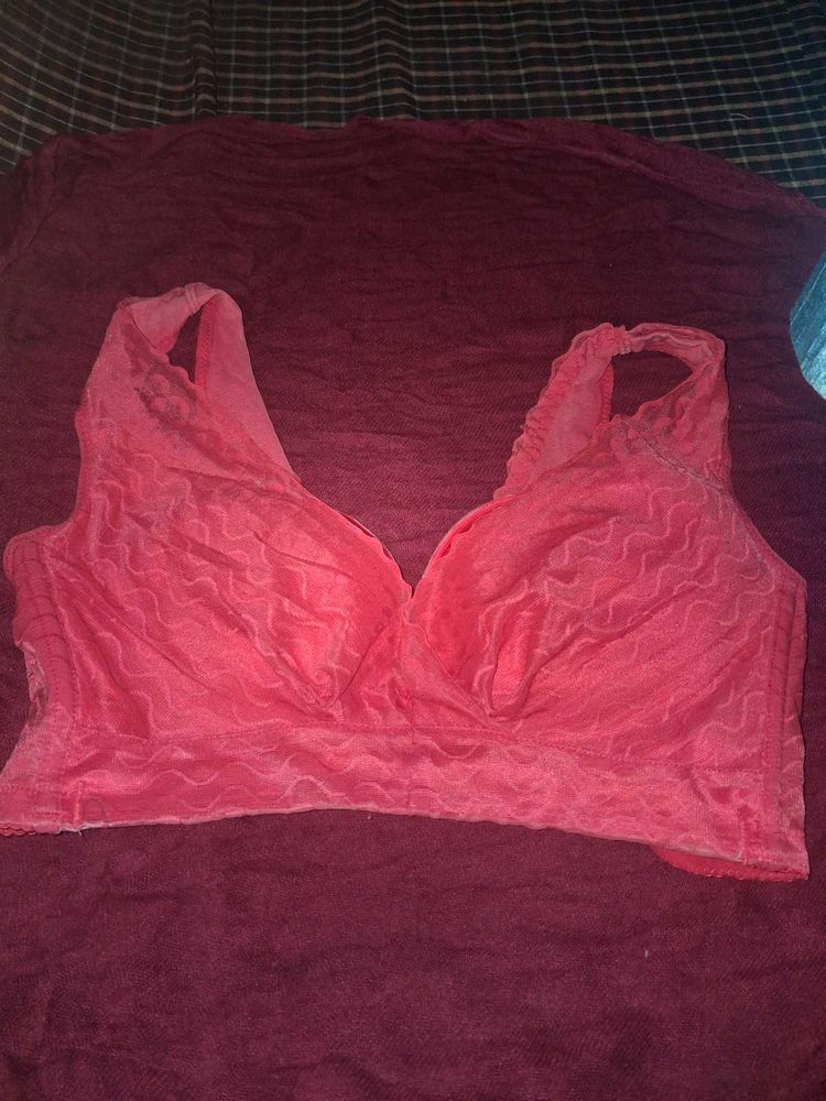 Coral Bra with Textured Detail