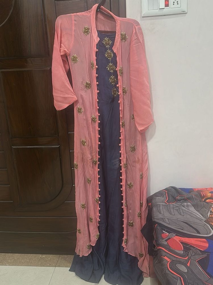 Embellished Kurta Set with Long Shrug