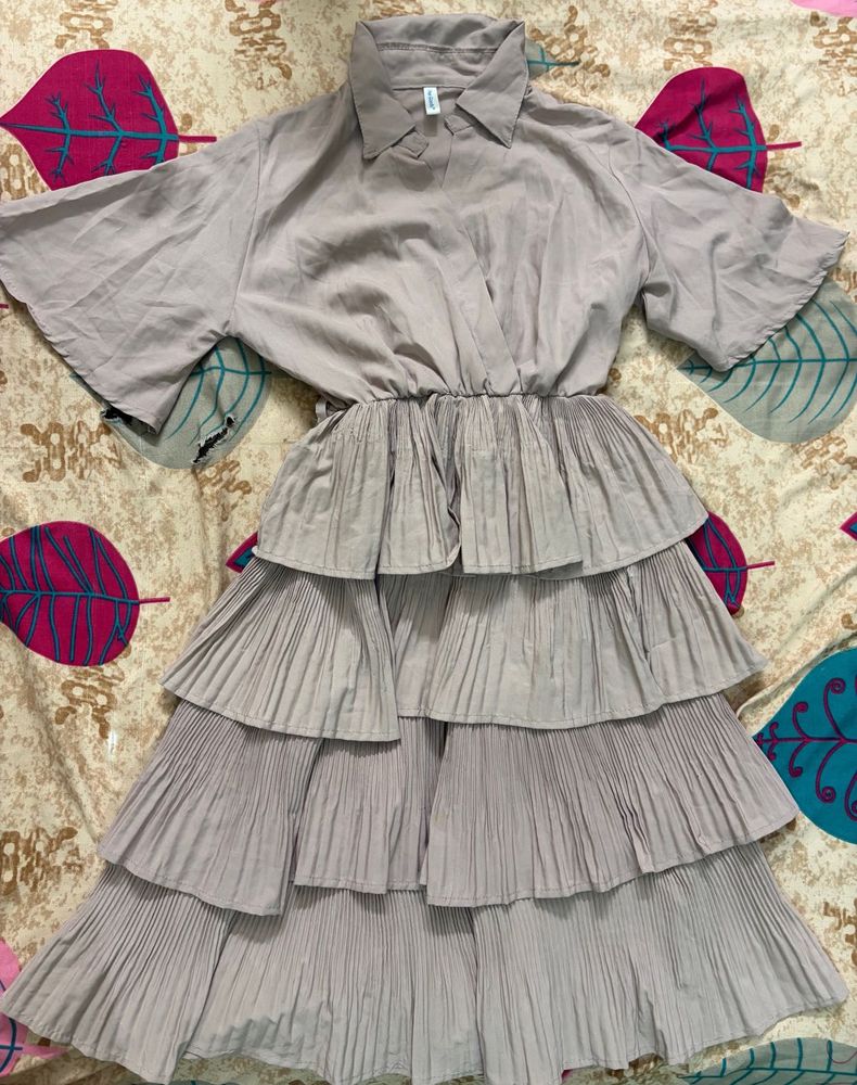 Ruffle fit and flare dusty pink Midi Dress