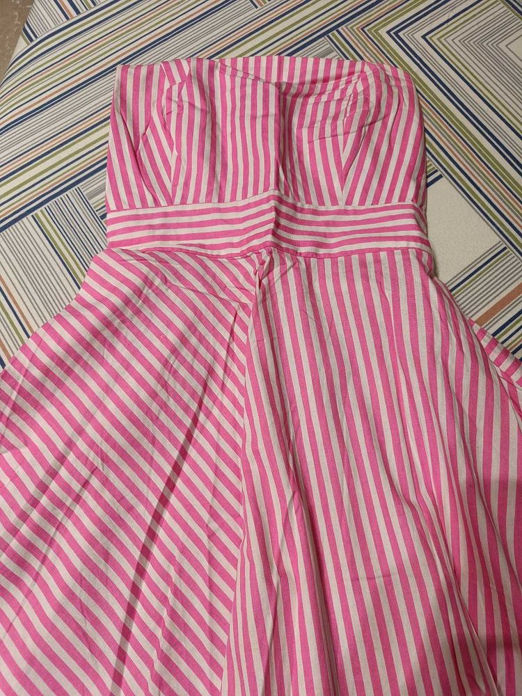 Pink Striped Strapless Dress