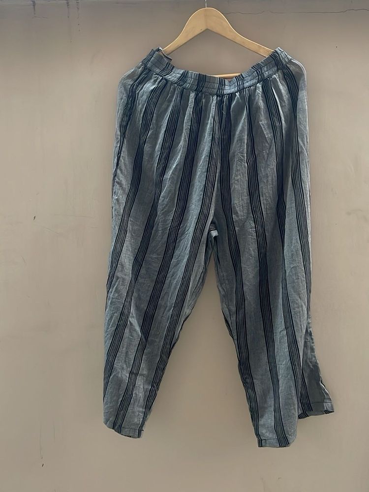 Blue Striped Wide Leg Pants