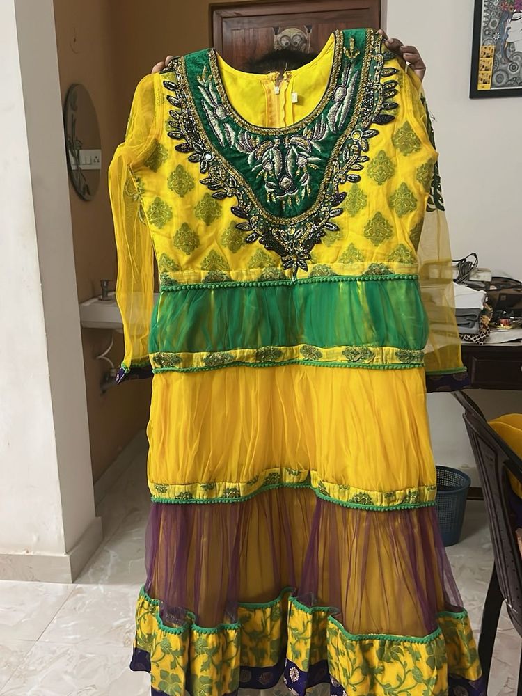 Yellow &amp; Green Embroidered Lehenga Choli