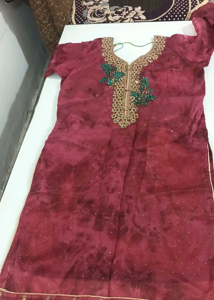 Elegant Maroon Kurta with Embellished Neckline