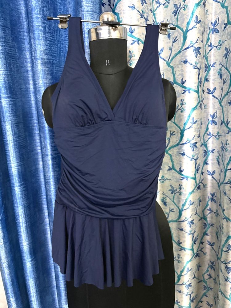 Navy Blue Ruched Swimdress