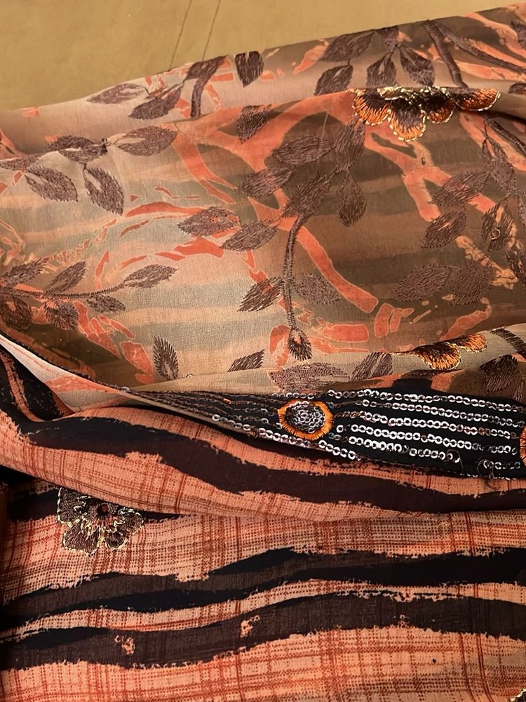 Elegant Floral Print Saree with Sequins