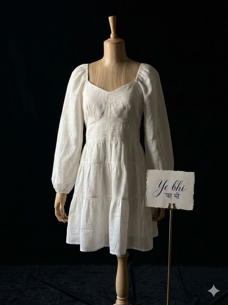 Chic White Tiered Puff Sleeve Dress