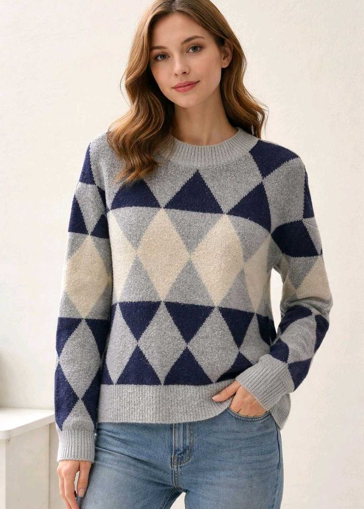 Argyle Pattern Knit Sweater