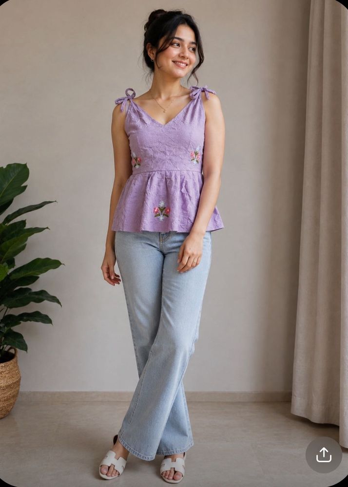 Embroidered Lavender Peplum Top