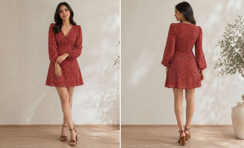 shein date dress - Red animal Floral Print