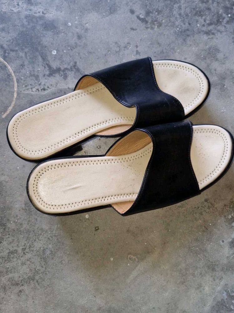 Black Leather Slide Sandals