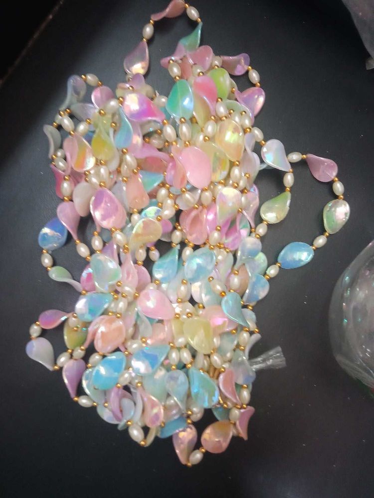 Iridescent Beaded Necklace with Pearls