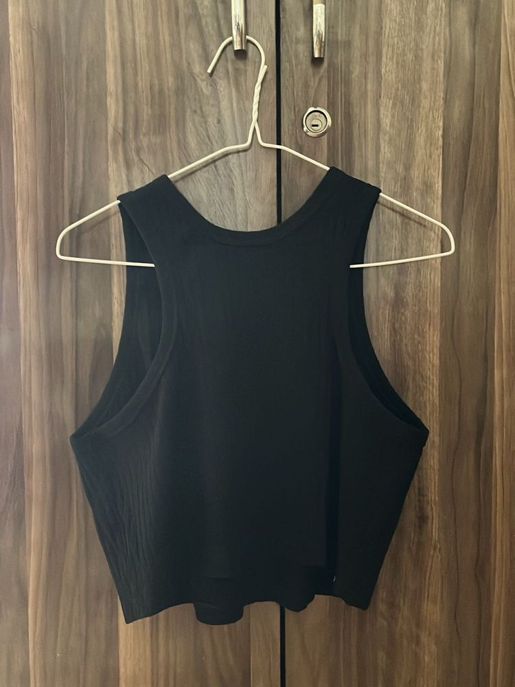 Decathlon Black Ribbed Crop Tank Top