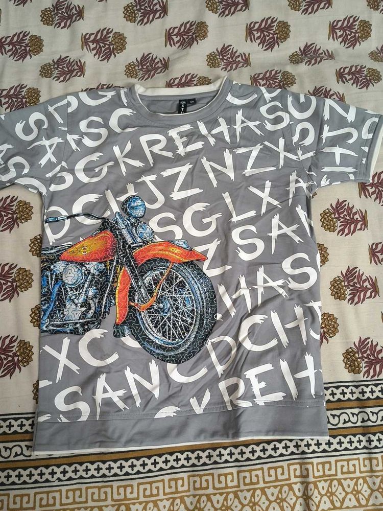 Graphic Print T-Shirt with Motorcycle Design