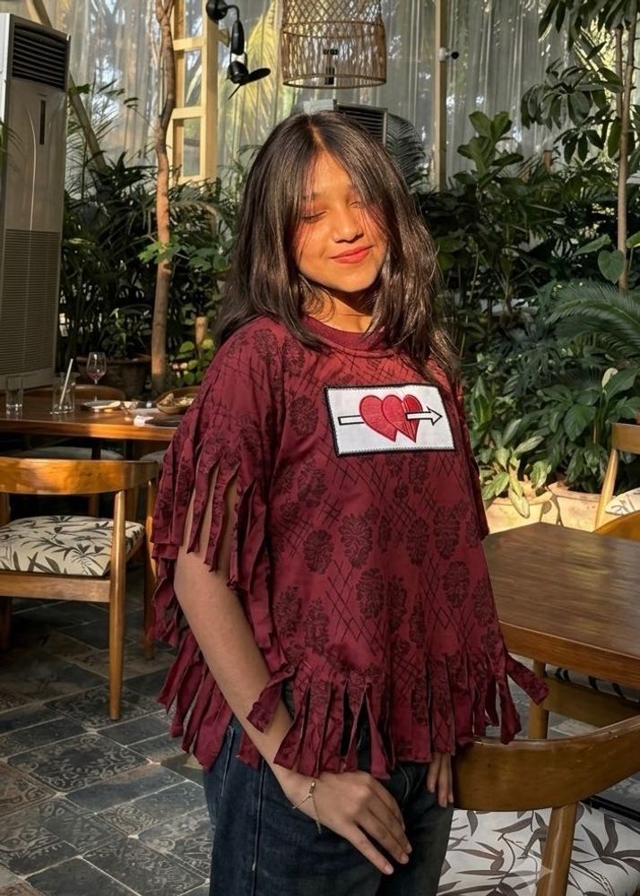 Red Heart Print Top