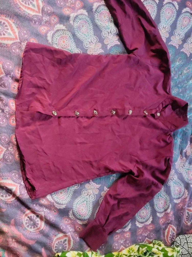 Elegant Wine Colored Button-Up Shirt