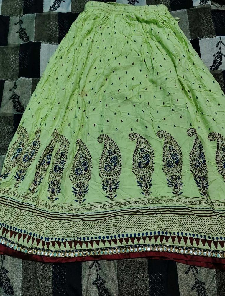 Light Green Ethnic Skirt with Paisley Print
