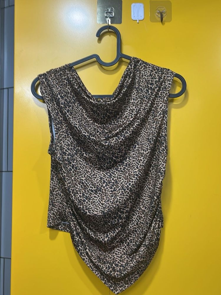 Leopard Print Cowl Neck Top