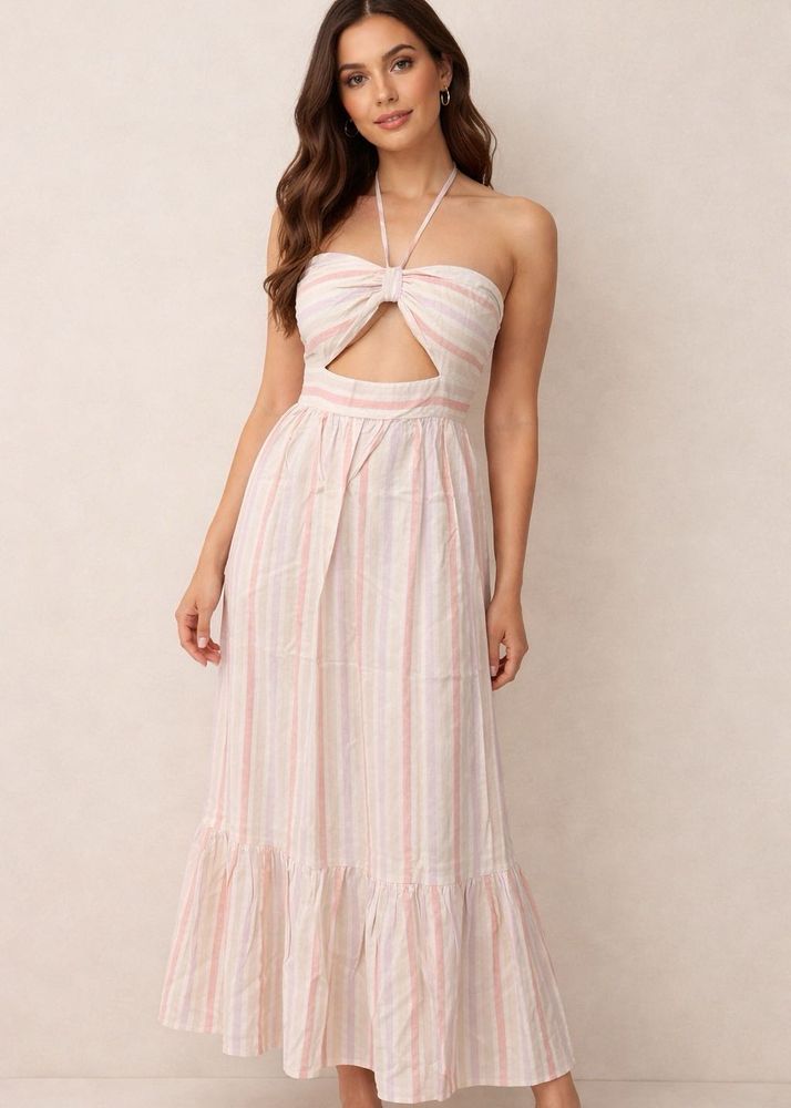FOREVER Striped Halter Neck Maxi Dress