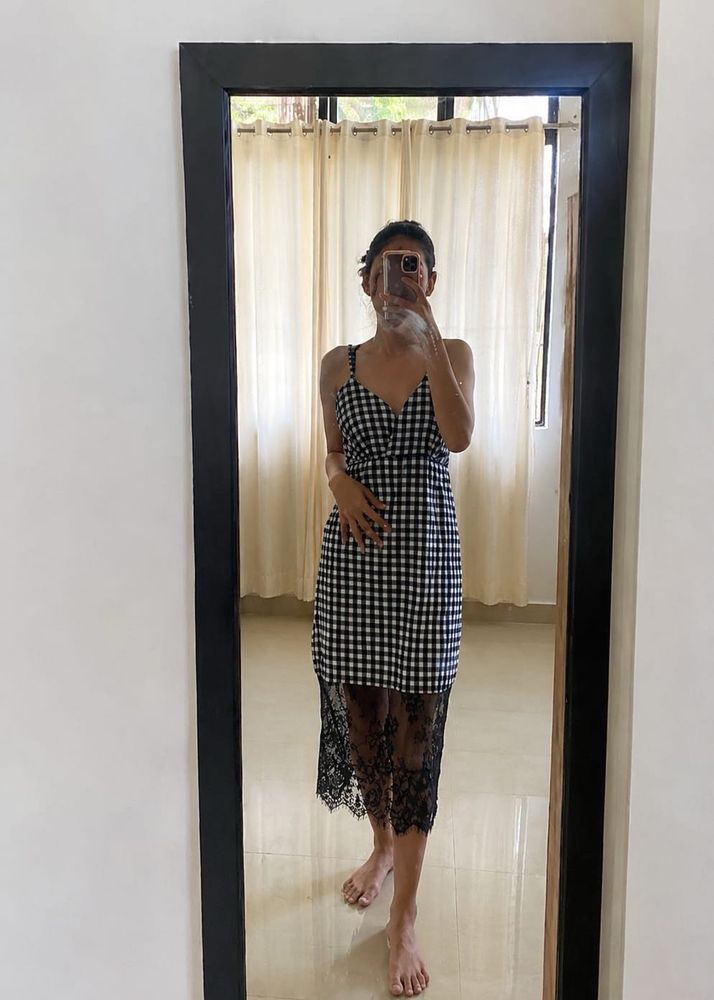 Gingham Lace Trim Slip Dress