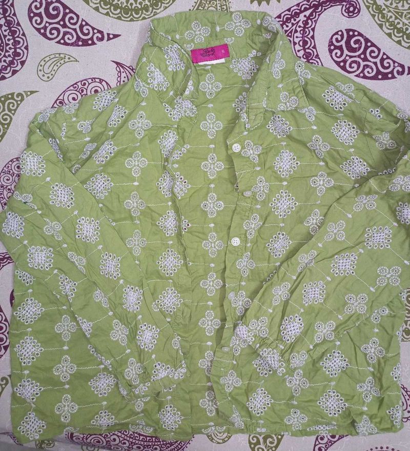 Green Embroidered Button-Down Shirt