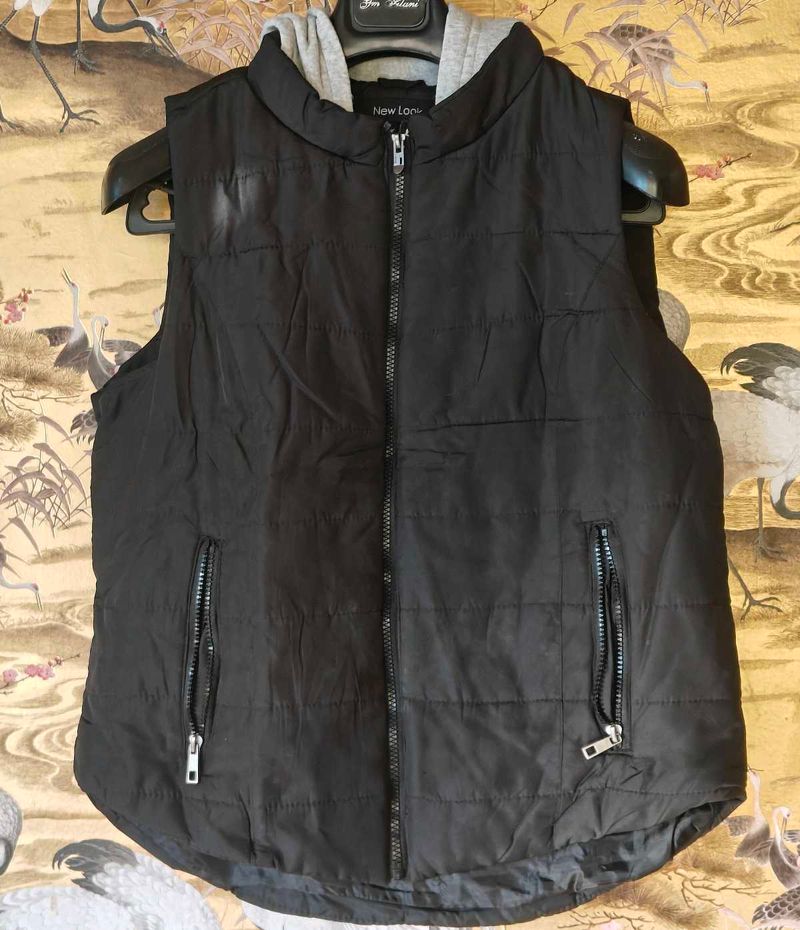Unisex Black Puffer Vest with Hood