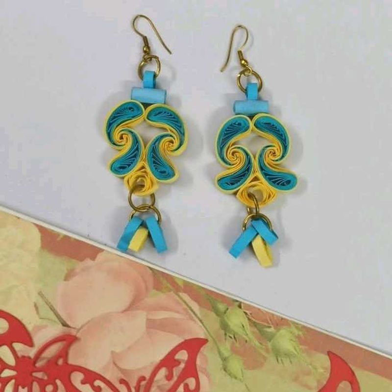 Handcrafted Quilled Blue &amp; Yellow Earrings