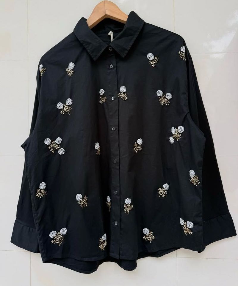 Black Embroidered Cotton shirt