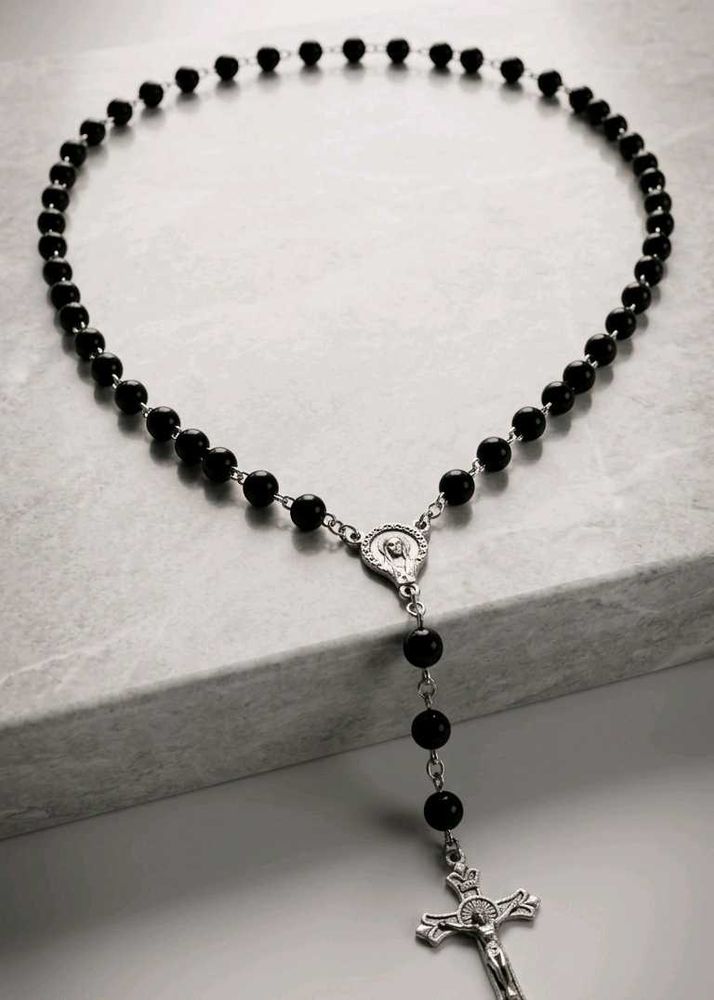Elegant Black Rosary Necklace