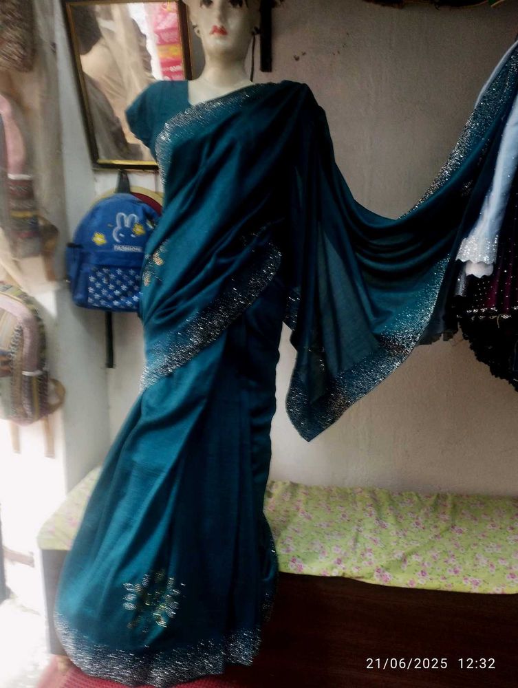 Elegant Teal Saree with Sparkle