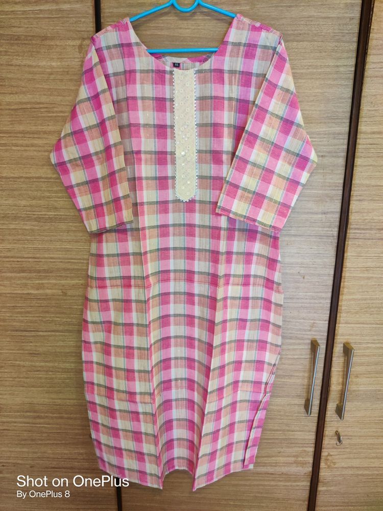 Pure Cotton Kurta With Embroidery