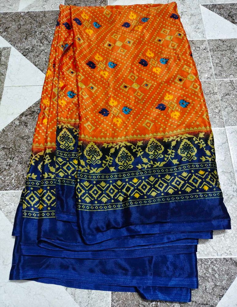 Vibrant Orange Silk Saree
